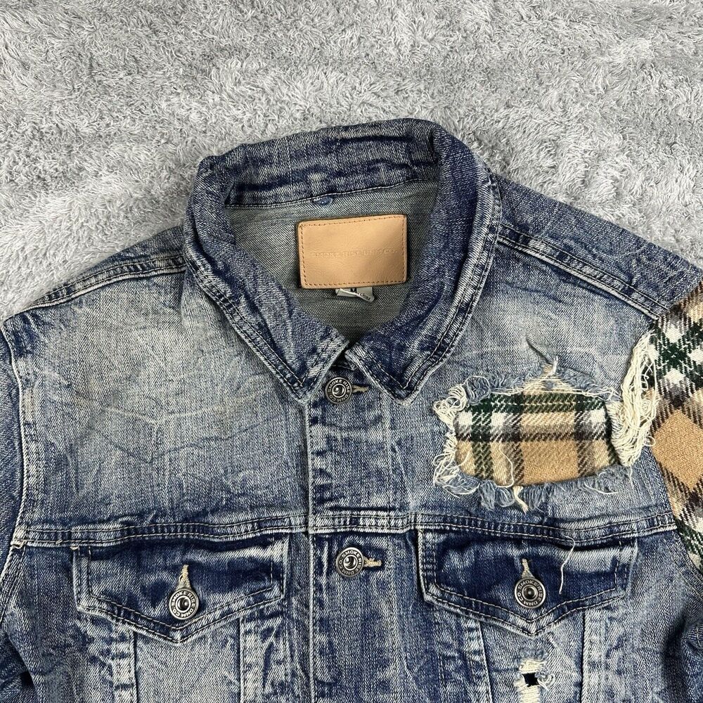 Vtg Smoke Rise Jacket Men Medium Denim Jean Flannel Grunge Distressed Y2K - Picture 2 of 7